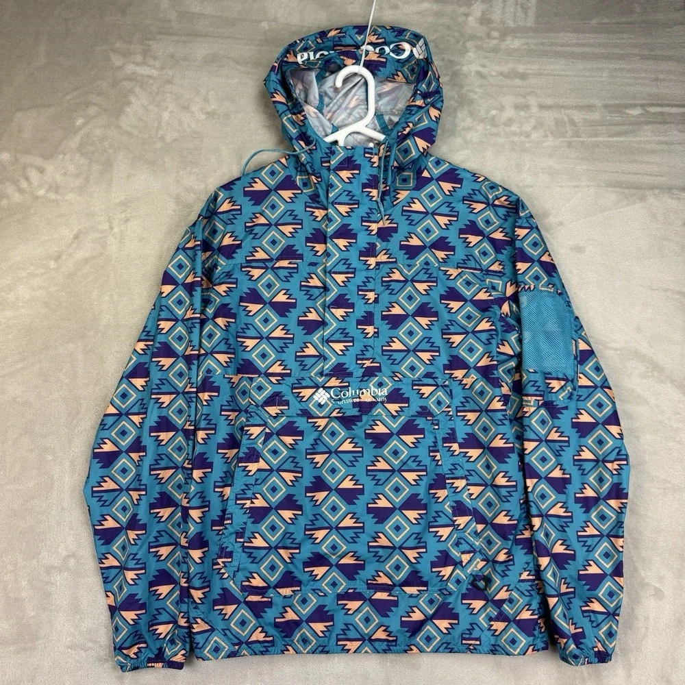 Columbia Challenger Pullover Jacket‎ Mens M Aztec Print Teal Purple Gorpcore